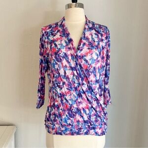 Kettlewell Kia Botanical Print Surplice Neck 3/4 Slv Lightweight Tencel Top, L